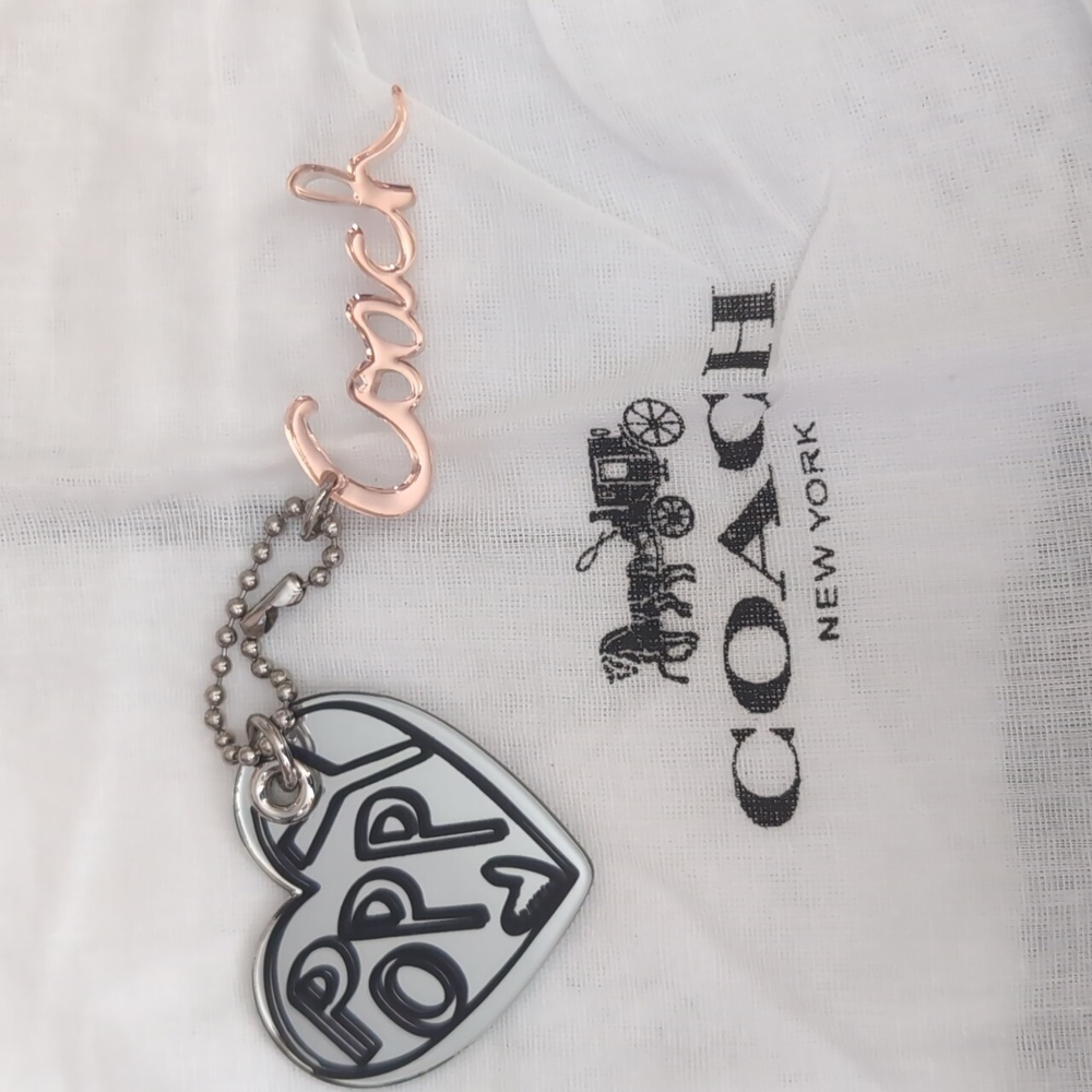 Coach Poppy Heart & Pink Coach Script Bag Charm Keychain - Picture 1 of 3